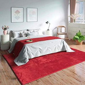 Mia´s Teppiche Olivia Tapijt woonkamer rood 240x340 cm modern zacht effen pluizig laagpolig (19 mm) antislip wasbaar tot 30 graden, 100% polyester