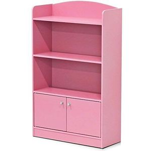 Furinno Magazijn/boekenkast met speelgoedkast voor kinderen, hout, roze, 24 x 24 x 97,99 cm