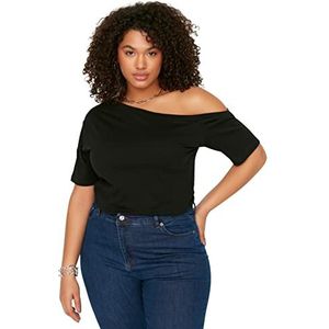 Trendyol Vrouwen Plus Size Getailleerde Basic Turndown Kraag Gebreide Plus Size Blouse, Zwart, 3XL grote maten