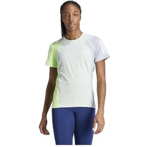 adidas Dames Own the Run Colorblock Tee, linen green/green spark/halo silver, XS