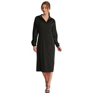 NA-KD Midi-jurk met knopen voor dames, casual, Zwart, 42