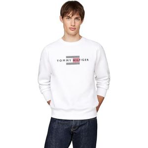 Tommy Hilfiger Heren HILFIGER FLAG EMBRO SWEATSHIRT MW0MW35541, Pullover Sweatshirt, Wit, M, Wit (wit), M