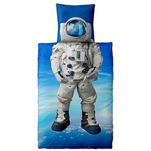 CelinaTex Fashion Fun Kinderbeddengoed 135 x 200 cm, 2-delig katoenen dekbedovertrek, Space Astronaut, blauw