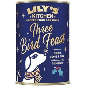 Lily's Kitchen met natuurlijke ingrediënten Blik natvoer voor volwassen honden Feestmaal van gevogelte voor honden van elke grootte 400 g
