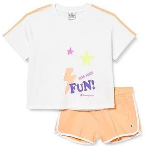 Champion Legacy Fun Club-T-shirt & shorts, complete set, (wit/flamingo-roze), 5-6 jaar meisjes en meisjes