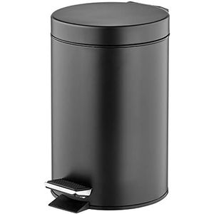 mDesign ronde pedaalemmer met 3 liter inhoud – smalle afvalbak met binnenemmer voor badkamer, slaapkamer of kantoor – moderne prullenbak van metaal en kunststof – zwart