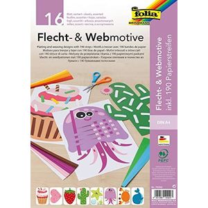 folia 70252 - vlecht- & weefmotieven, set, DIN A4, 16 vellen met 8 motieven, inclusief 190 papieren strepen, creatieve bezigheid voor kinderen