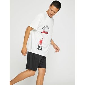 Koton Heren Basic Sport T-shirt Basketbal Printed Crew Neck, wit (000), S