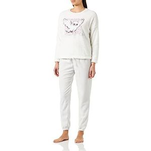 women'secret Lange pyjama EN Fluffy Y fleece (polyester), ivoor, normaal voor dames, Ivoor, XL