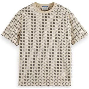 Scotch & Soda Heren Regular Fit Mini All Over Print T-shirt, Parchment Geo Flower 7453, M
