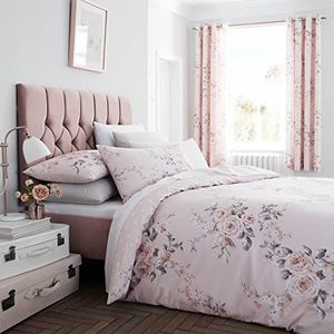 Catherine Lansfield Canterbury Bloemen Omkeerbare Super King Dekbedovertrek Set met Kussenslopen Blush Roze