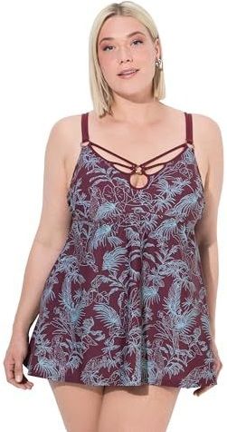 Ulla Popken - Badpak - Azuur/Bessen - Bloemenprint - Verstelbare Bandjes