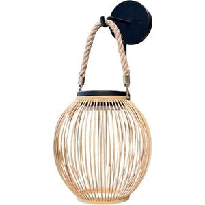 SUNNY SMALL ROUND draadloze wandlamp op zonne-energie, bamboe, boho-stijl, ISALINE, H40 cm