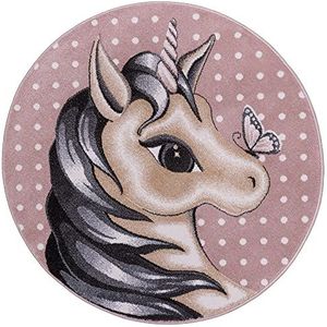 Hanse Home Design kindertapijt Cute Unicorn (80 cm, rond, zachte pool, krachtige kleuren, ideaal voor kinderkamer, speelonderlegger, duurzaam en onderhoudsvriendelijk, roze pastelkleurig