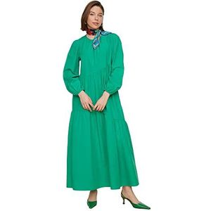Trendyol Dames Shrew gedetailleerde ronde kraag popel-geweven jurk jurk, groen, 34