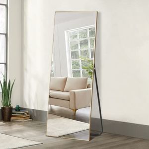 Poshions Staande spiegel full-body spiegel 140 x 40 cm spiegel grote wandspiegel full-body spiegel staande spiegel goud aluminium frame voor woonkamer slaapkamer wandspiegel groot