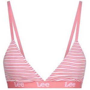 Lee Dames triangel cup beha crop top in roze strepen training, Aardbeienijs/Heldere Witte Streep, M