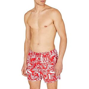 Emporio Armani Swimwear Men's Emporio Armani Graphic Patrons Boxer Short Swim Trunks, Ruby/White, 52, Ruby/wit