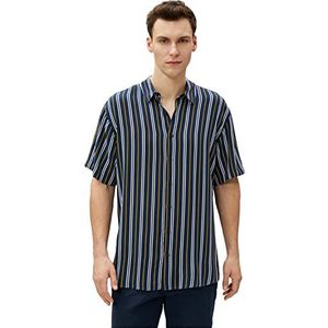 Koton Klassiek shirt met knopen voor heren, korte mouwen, Marine Stripe (7s2), L