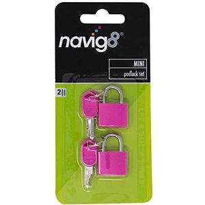 navig8 Mini hangslot Twin Pack - Roze - Bagage en Reizen Hangsloten met Sleutels - Kleine hangsloten voor koffers, Bagage, Gym Locker, Tas, Schooltassen - 2 stuks