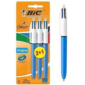 BIC 4 Colours Original Balpennen met Kliksysteem Medium Punt (1,0 mm) - Pak van 2+1 Stuks