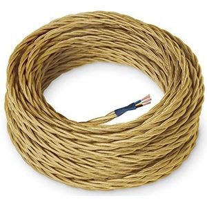 Amarcords - Elektrische gekleurde stofkabel GOUD, gevlochten, zijde, 10 meter, met aardegeleider 3x0,75mm - Draad bekleed met vintage gekleurde stof voor lampen kroonluchters wandlampen en lampenkappen.