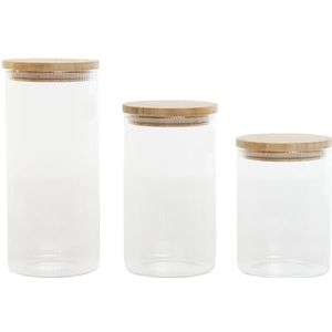 Home ESPRIT Set van 3 glazen, transparant, siliconen, bamboe, borosilicaatglas, 10 x 10 x 22,3 cm