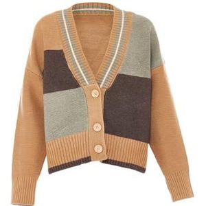 boline Dames veelkleurig gebreid vest cardigan sweater, beige, One Size