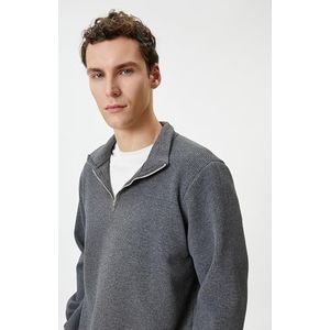Koton Heren Half Zipper Textured High Neck Sweatshirt, antraciet (924), L