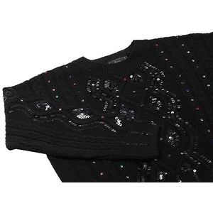 faina Dames gestructureerde, met pailletten bezette kettinggebreide trui zwart maat XS/S, zwart, XL