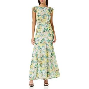 Hope & Ivy Dames The Alaska Mouwloze Open Tie Back Maxi Jurk Speciale Gelegenheid, Geel/Groen, 32