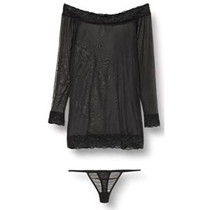 DKaren Dames lingerieset – jurk en string | Ashley | maten XS-2XL 100% polyester, zwart, XS