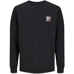 JACK & JONES Heren Rdddean Sweat Crew Neck L/S Sn Sweatshirt, Zwart/Detail: borduurwerk, M