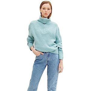 TOM TAILOR Denim Dames Basic Troyer gebreide trui 1034308, 30564 - Reef Blue Melange, L