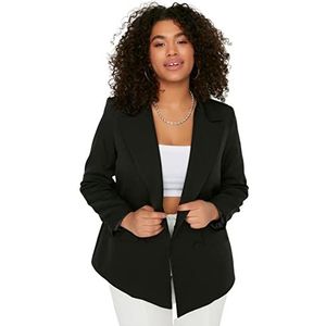 Trendyol Vrouwen Plus Size Regular Double-Breasted Revers Kraag Geweven Plus Size Jacket, Zwart, 48 Plus