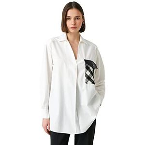 Koton Damesshirt met lange mouwen, zakdetail, katoenen shirt, Off White (001), 44