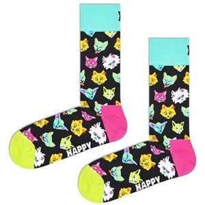 Happy Socks Funny Cat Sock, Kleurrijke en Leuke, Sokken voor Dames en Heren, Zwart-Groente-Roze-Turkoois (36-40)