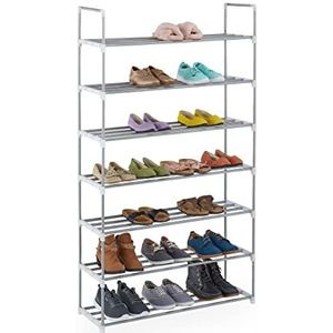 Relaxdays schoenenrek metaal, HBD: ca. 160,5 x 90 x 31 cm, 7 etages, voor in ganf of hal, schoenenkat open, zilver