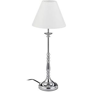 Relaxdays tafellamp vintage - nachtlampje E14 - leeslamp lampenkap - zilver-wit