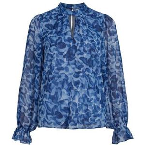 Vila Vifalia Roe L/S Top/Su/Pb Damesblouse met lange mouwen, True Blue/Aop:dia, 34