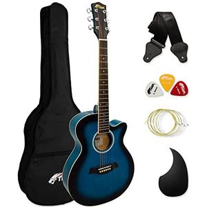 TIGER 3/4 Size Akoestische Gitaar - Staal Strung Kleine body Akoestische Gitaar voor Leeftijd 12+ met Zak, Strap, Reserve Strings en Plectrums - Blauw