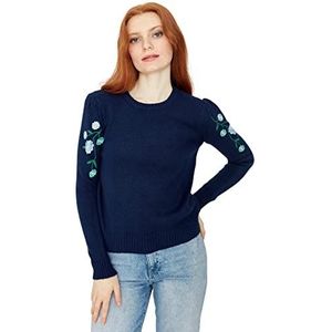 Trendyol Dames ronde hals effen normale trui sweatshirt, marine blauw, L, marineblauw, L