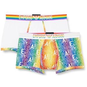 Emporio Armani Heren Stretch Katoen Regenboog Logo 2-Pack Trunk, Zwart/Zwart, L, Zwart/Zwart, L
