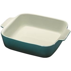 Ovence ovenschaal Provence vierkant 23 cm, lasagnevorm van keramiek, racing green, made in Portugal