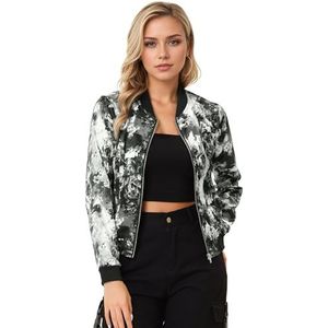 Allegra K Women's Winter Bomber Jacket Long Sleeve Stand Collar Zipper Floral Print Jacket with Pockets X-Small Gray