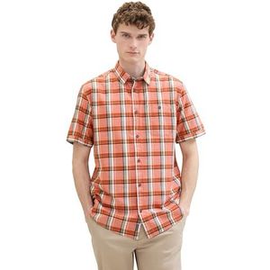 TOM TAILOR Herenoverhemd met ruitpatroon en borstzak, 35372 - Oranje Multicolour Check, S