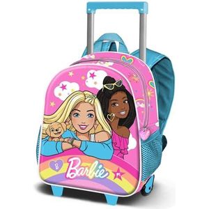 Barbie Rainbow-Small 3D-rugzak met wielen, roze, 13 x 28 cm, inhoud 12,5 l, roze, Eén maat, Kleine 3D Rugzak met Wielen Regenboog