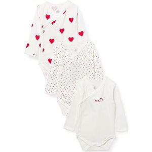 Petit Bateau body (3 stuks) meisjes, wit + rood + wit, 3 Maanden