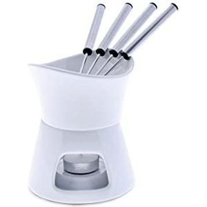 Swissmar F66322 Glow Chocolade Fondueset 7-delig, keramiek/roestvrij staal, wit, 280ml, theelichtkaars verwarmd/magnetron- en ovenbestendig, vaatwasmachinebestendig, geschenkdoos