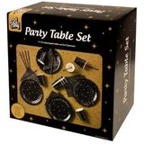 PD-Party 7024503 Feest Tafel Set Party Table Set Feestelijke Decoratie 41 Stuks Eetk Set, Goud/Zwart, 12cm Lengte x 25cm Breedte x 25cm Hoogte
